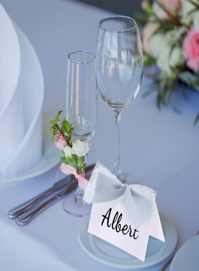 Marspark 50 Pcs Bow Place Cards for Table Setting Printable 2x3.5in Tent Name Cards Blank Fillable Buffet Food Labels with Pen for Baby Shower Wedding Christmas Table Dinner Birthday Fall Parties(Blue) - Image 5