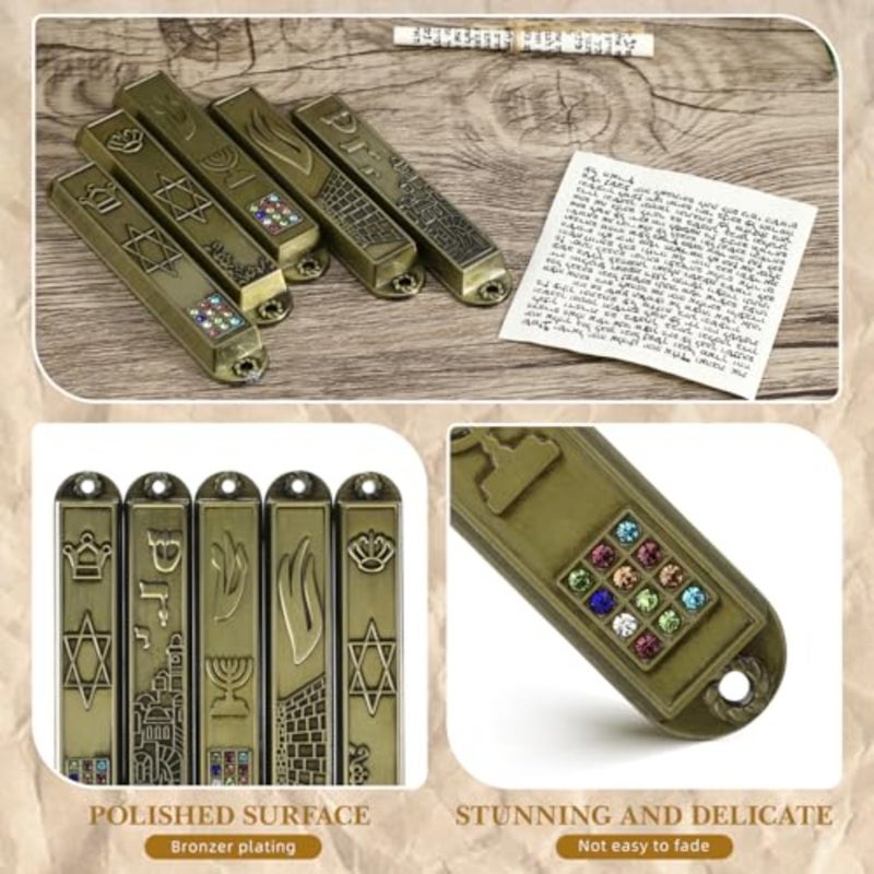 SHINEOFI 5 Pack Metal Jewish Door Mezuzah with Scroll, Vintage Mezuzahs Case Set Easy Install Jewish Home Blessing Religious Decor for Indoor and Outdoor House Warming Blessing - Image 4