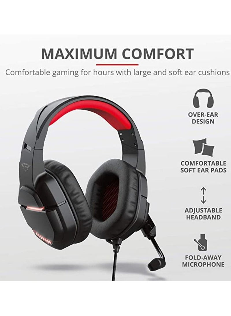 Trust Gaming Headset for PC/Laptop GXT 448 Nixxo LED illuminated Headset with Mic Soft Comfortable Over-Ear Cushions Fold-away Flexible Microphone USB 3.5 mm Jack Black