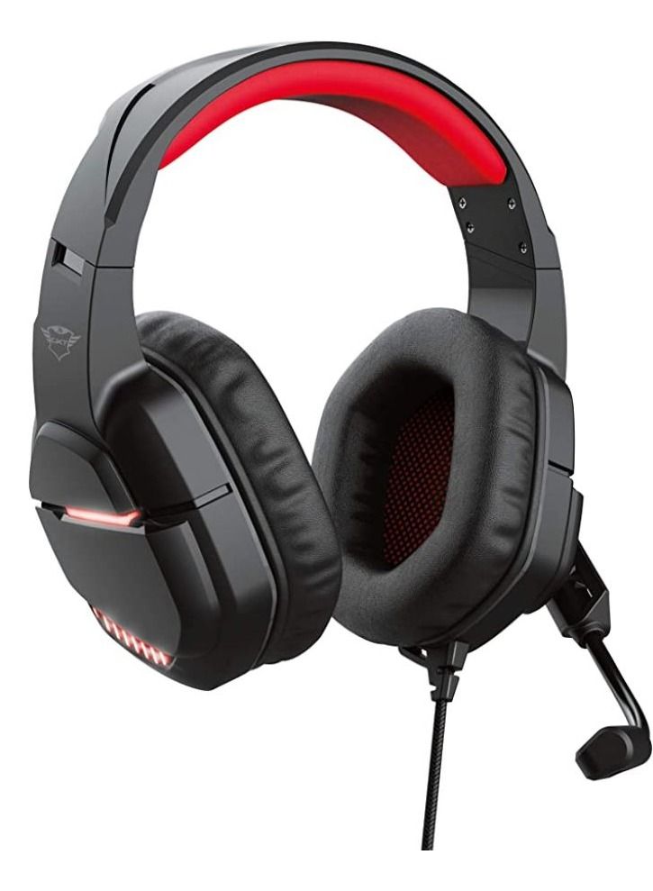 Trust Gaming Headset for PC/Laptop GXT 448 Nixxo LED illuminated Headset with Mic Soft Comfortable Over-Ear Cushions Fold-away Flexible Microphone USB 3.5 mm Jack Black