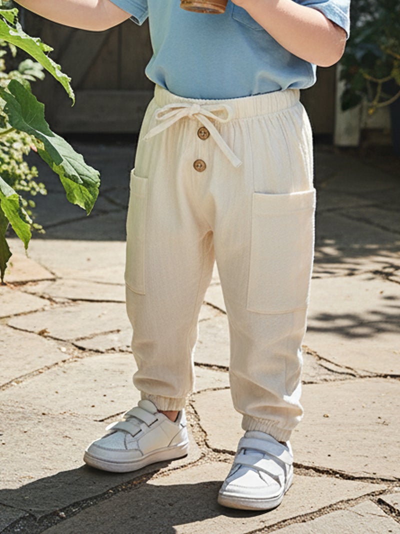 Baby Boys Pants Elastic Waist Solid Color Jogger Pants Casual Cargo Trousers with Pockets - Image 2