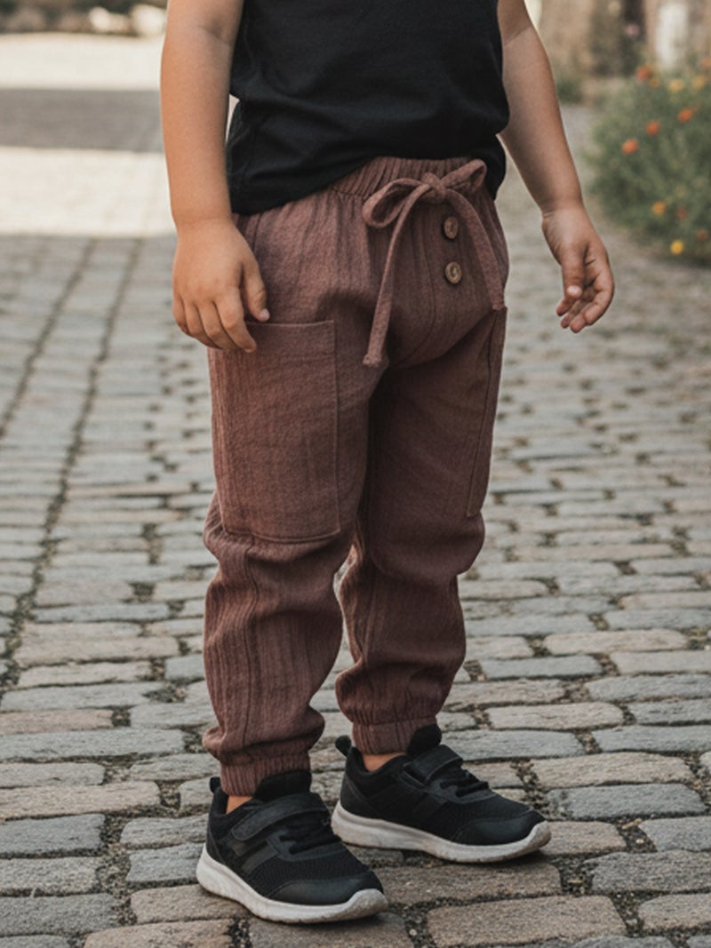 Baby Boys Pants Elastic Waist Solid Color Jogger Pants Casual Cargo Trousers with Pockets - Image 3