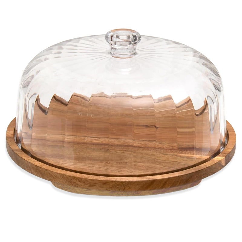 Vacream Cake Stand with Lid, Rotating Cake Holder with Dome, Wood Lazy Susan with Cover, Cake Stand for Party,Birthday,Parties,Baking Gifts(12 Inch with Dome) - Image 1