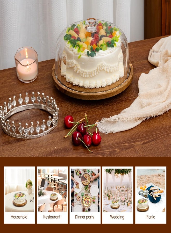 Vacream Cake Stand with Lid, Rotating Cake Holder with Dome, Wood Lazy Susan with Cover, Cake Stand for Party,Birthday,Parties,Baking Gifts(12 Inch with Dome) - Image 3