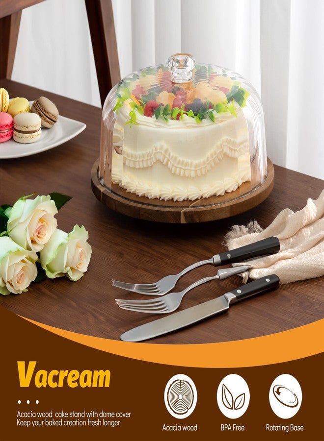 Vacream Cake Stand with Lid, Rotating Cake Holder with Dome, Wood Lazy Susan with Cover, Cake Stand for Party,Birthday,Parties,Baking Gifts(12 Inch with Dome) - Image 2