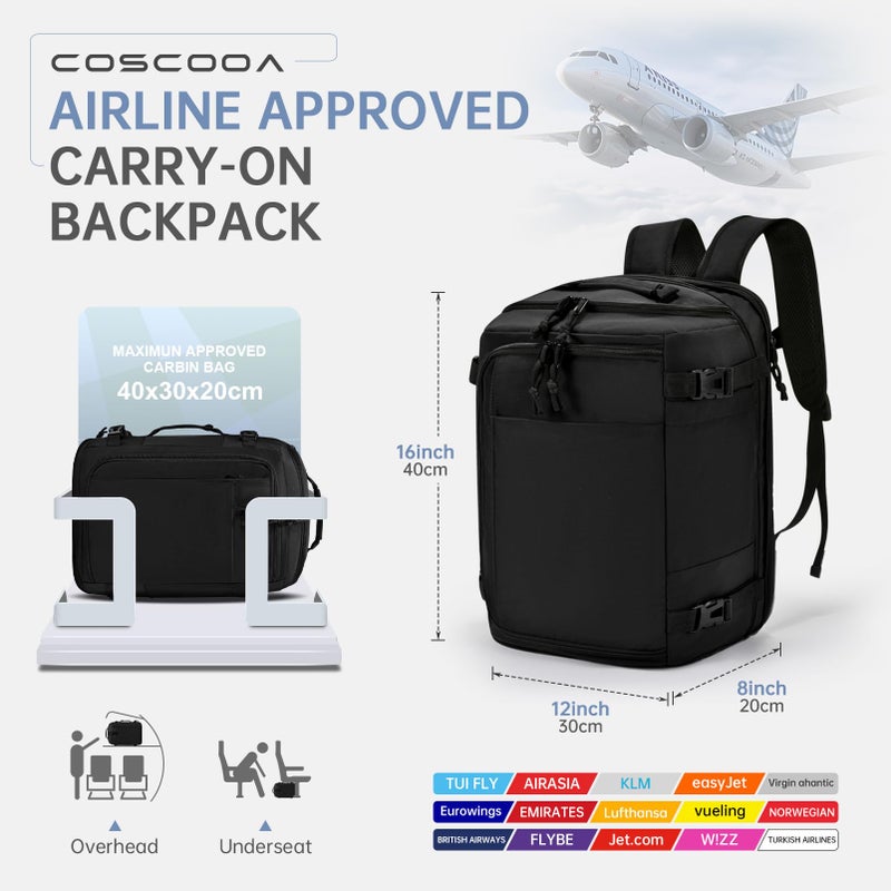 COSCOOA 40x30x20cm Travel Bag, Expandable Carry on Travel Backpack 30-35L, 40x30x25cm Personal Item Bag,15.6inch Laptop Backpack with Shoe Compartment and Wet Pockets,Mochila de Viaje - Image 2