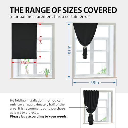 Jilron Autohesion Curtains for Windows,Bedroom Blackout Curtains for - Thermal Lnsulated No Drill Curtains Room Darkening Black Small Drapes, (1 Panels,35Wx54L inch-Black) - Image 3