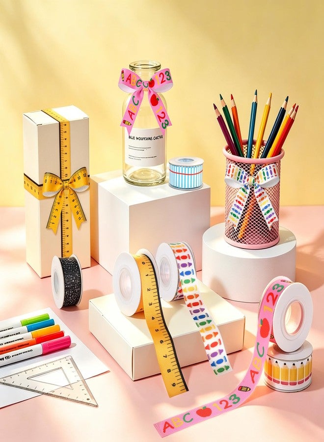 Sealmic 6 Pcs Teacher Ribbon for Gifts 30 Yards Back to School Ribbons Graduation Teacher Appreciation Gift Ruler Pencils Apples Composition Book Crayon DIY Crafts Wrapping Crafting Party Supplies Decorations - Image 4