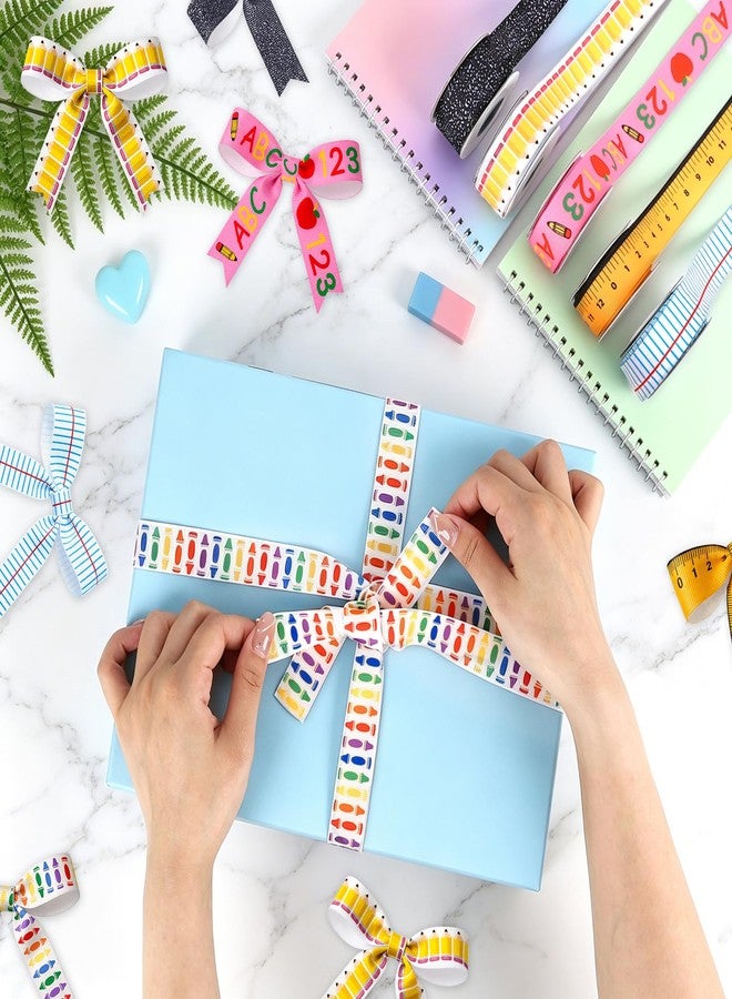 Sealmic 6 Pcs Teacher Ribbon for Gifts 30 Yards Back to School Ribbons Graduation Teacher Appreciation Gift Ruler Pencils Apples Composition Book Crayon DIY Crafts Wrapping Crafting Party Supplies Decorations - Image 5