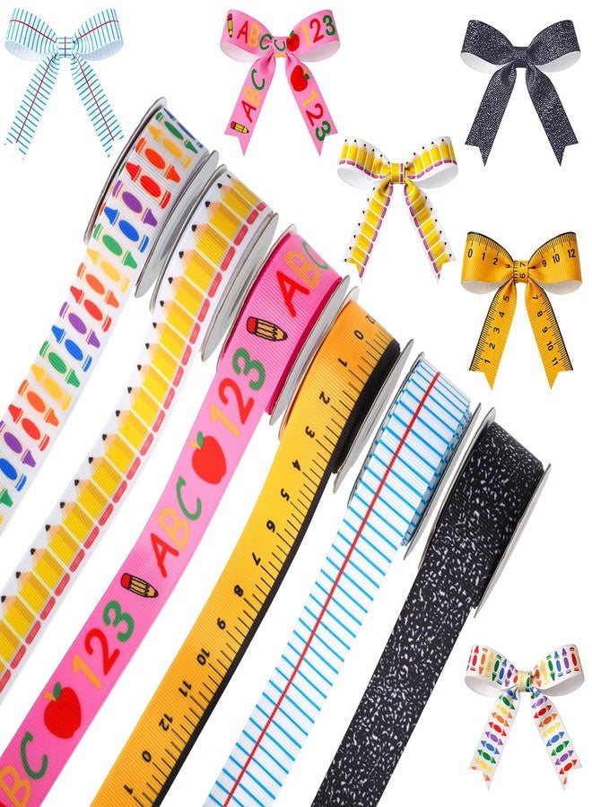 Sealmic 6 Pcs Teacher Ribbon for Gifts 30 Yards Back to School Ribbons Graduation Teacher Appreciation Gift Ruler Pencils Apples Composition Book Crayon DIY Crafts Wrapping Crafting Party Supplies Decorations - Image 1
