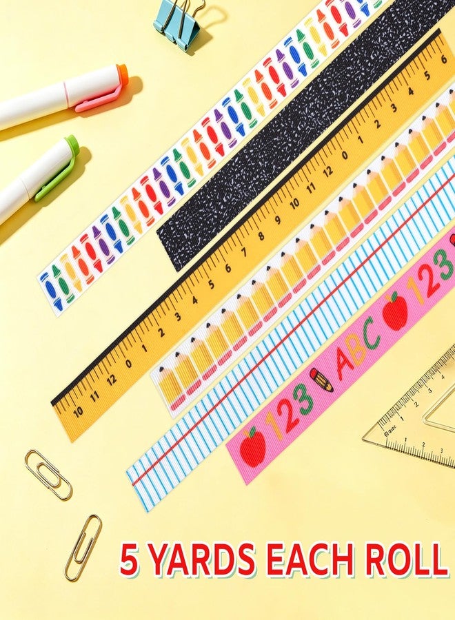 Sealmic 6 Pcs Teacher Ribbon for Gifts 30 Yards Back to School Ribbons Graduation Teacher Appreciation Gift Ruler Pencils Apples Composition Book Crayon DIY Crafts Wrapping Crafting Party Supplies Decorations - Image 3