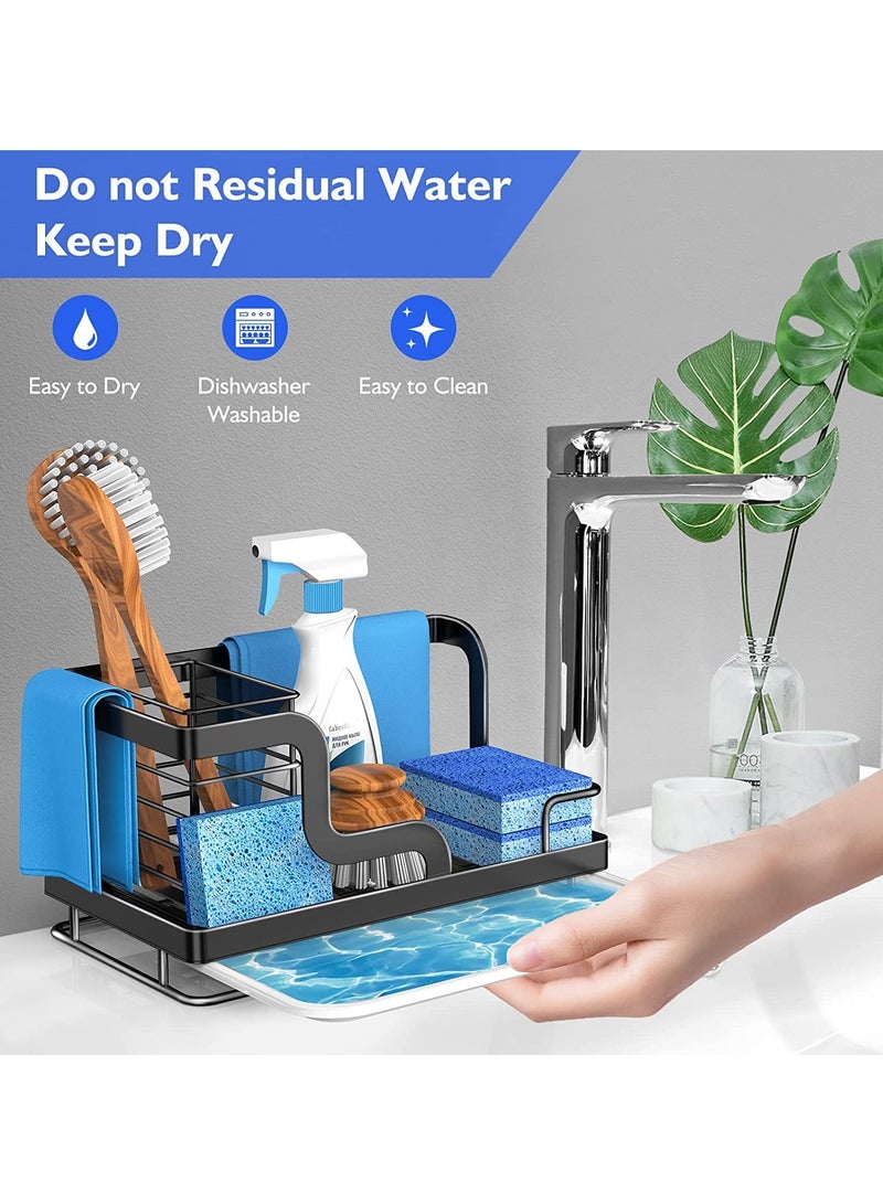 Excefore منظم حوض المطبخ، حاملة إسفنجة، حاملة فرشاة صابون الأطباق مع صينية تصريف قابلة للإزالة، ملحقات المطبخ سلة تخزين من الفولاذ المقاوم للصدأ لخرقة الأطباق - Image 4
