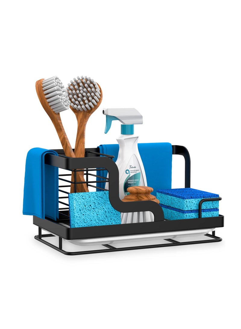 Excefore منظم حوض المطبخ، حاملة إسفنجة، حاملة فرشاة صابون الأطباق مع صينية تصريف قابلة للإزالة، ملحقات المطبخ سلة تخزين من الفولاذ المقاوم للصدأ لخرقة الأطباق - Image 1