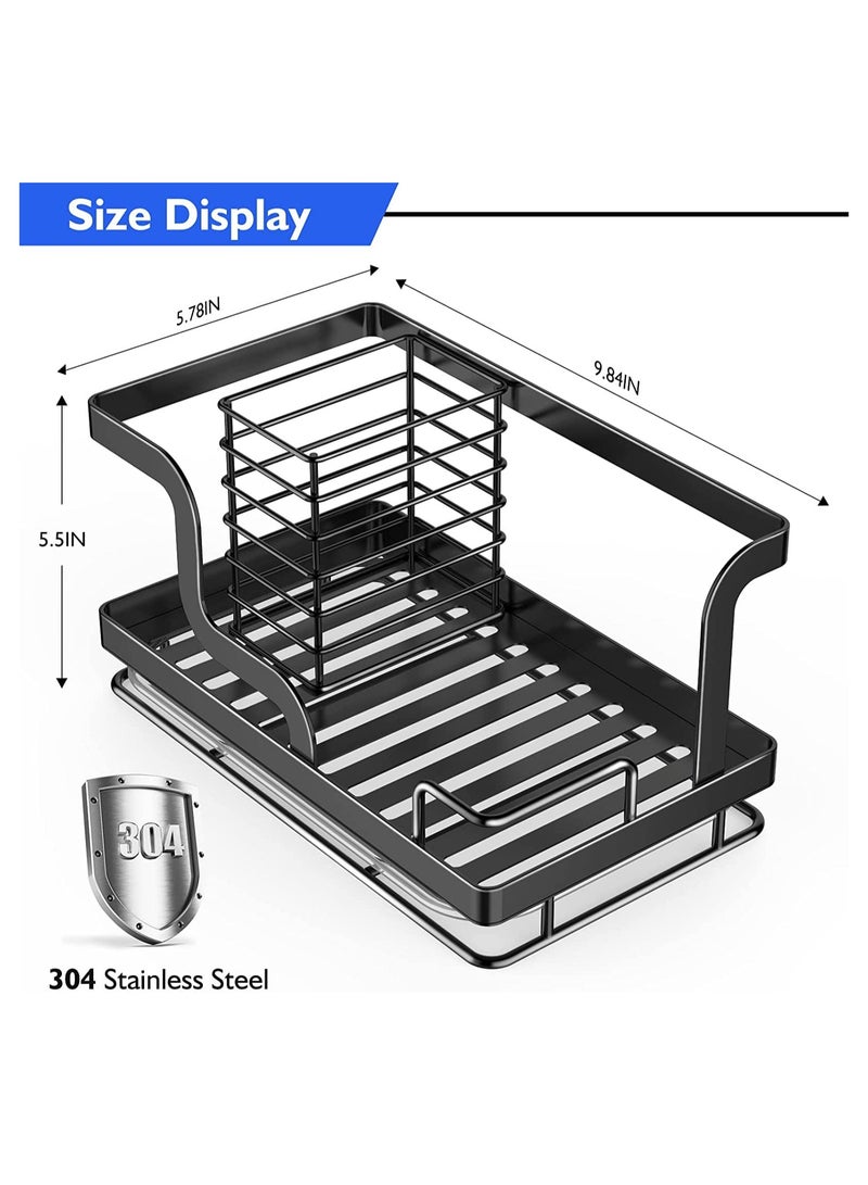 Excefore منظم حوض المطبخ، حاملة إسفنجة، حاملة فرشاة صابون الأطباق مع صينية تصريف قابلة للإزالة، ملحقات المطبخ سلة تخزين من الفولاذ المقاوم للصدأ لخرقة الأطباق - Image 2