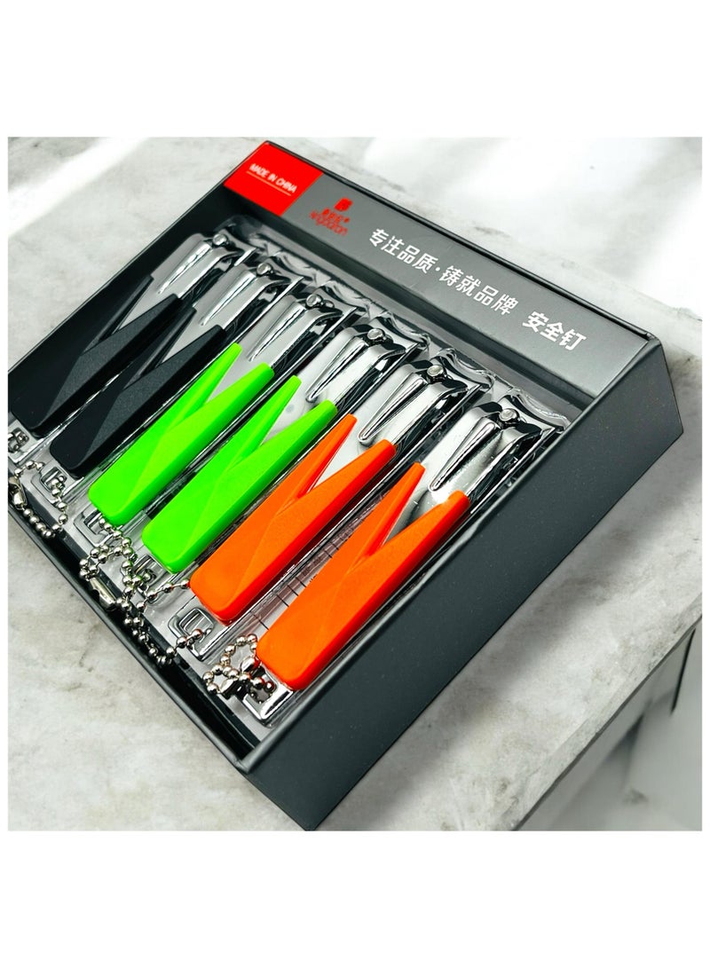 MARIO DRAFTS Professional Nail Clippers Set, 12-Pack, Black, Green, and Orange - Image 1