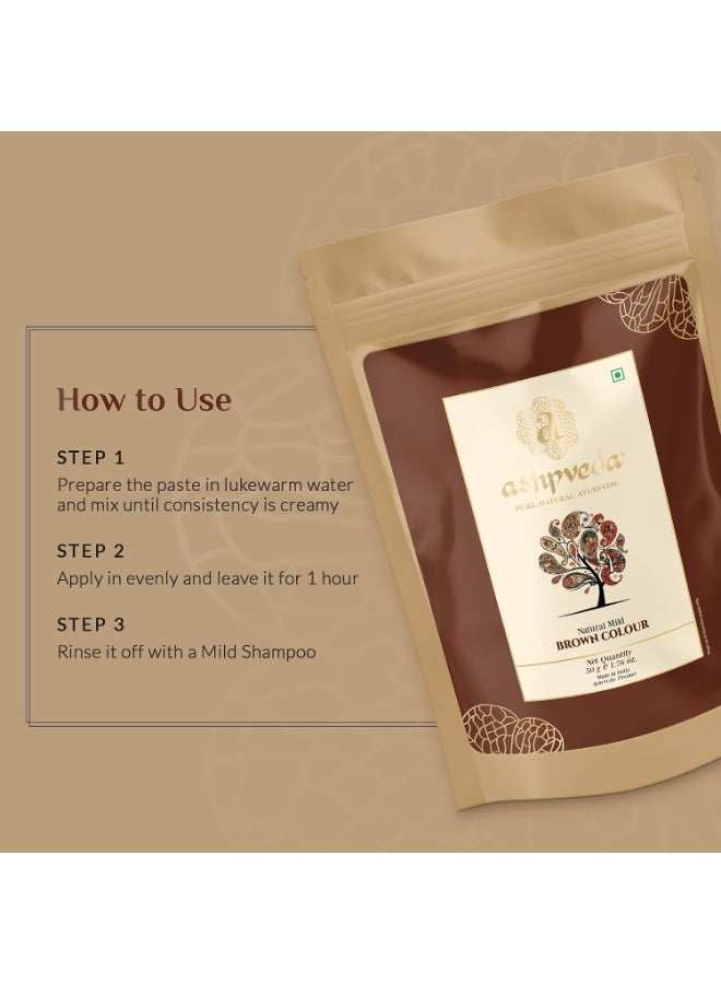 Ashpveda Natural Brown Hair Color Powder Ammonia & PPD Free Long Lasting Hair Color for Grey Coverage, Stronger Scalp, Silkier and Shining Hair Colour For Women and Men (Brown, 50 gm) - Image 2
