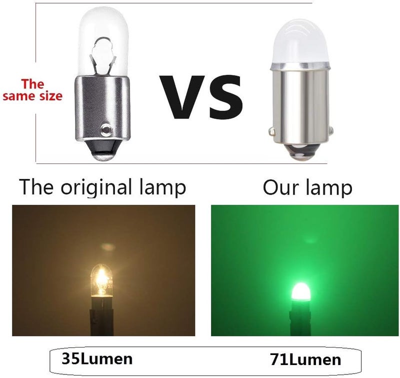 Yoper BA9S 53 57 1895 64111 LED Light Bulb for Car 12V Green - Pack of 10 - Image 4