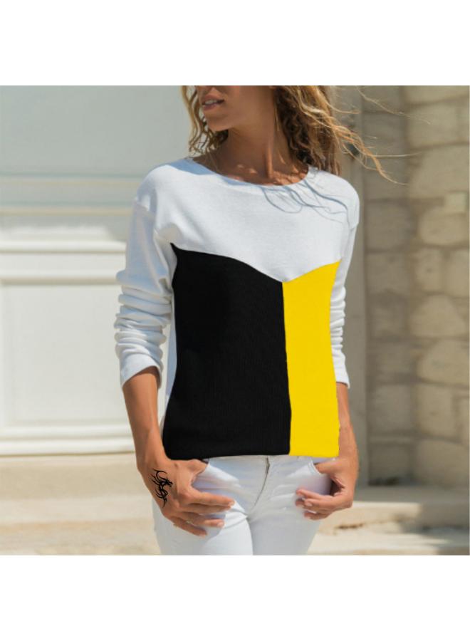 202 Women's Clothing Supports Various Platforms New Contrast Color Positioning Printing Round Neck Long Sleeve T-shirt Spot