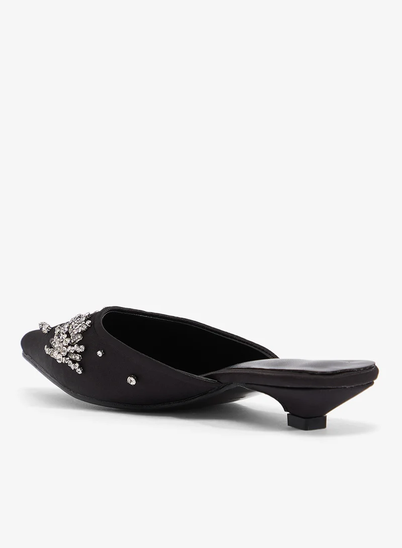 Ella Limited Edition Black Silver Embellished Low Heel Open Back Pump for Women | Best Price UAE