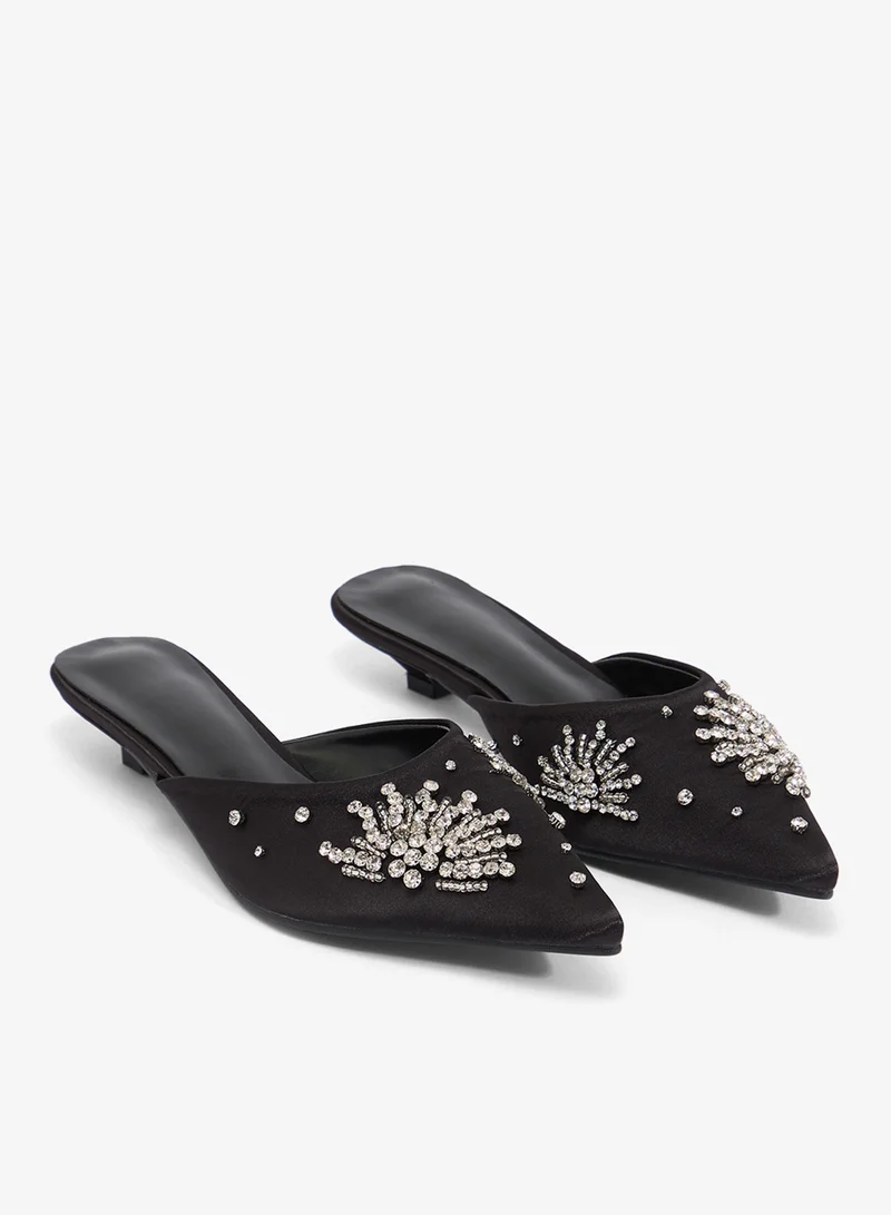 Ella Limited Edition Black Silver Embellished Low Heel Open Back Pump for Women | Best Price UAE