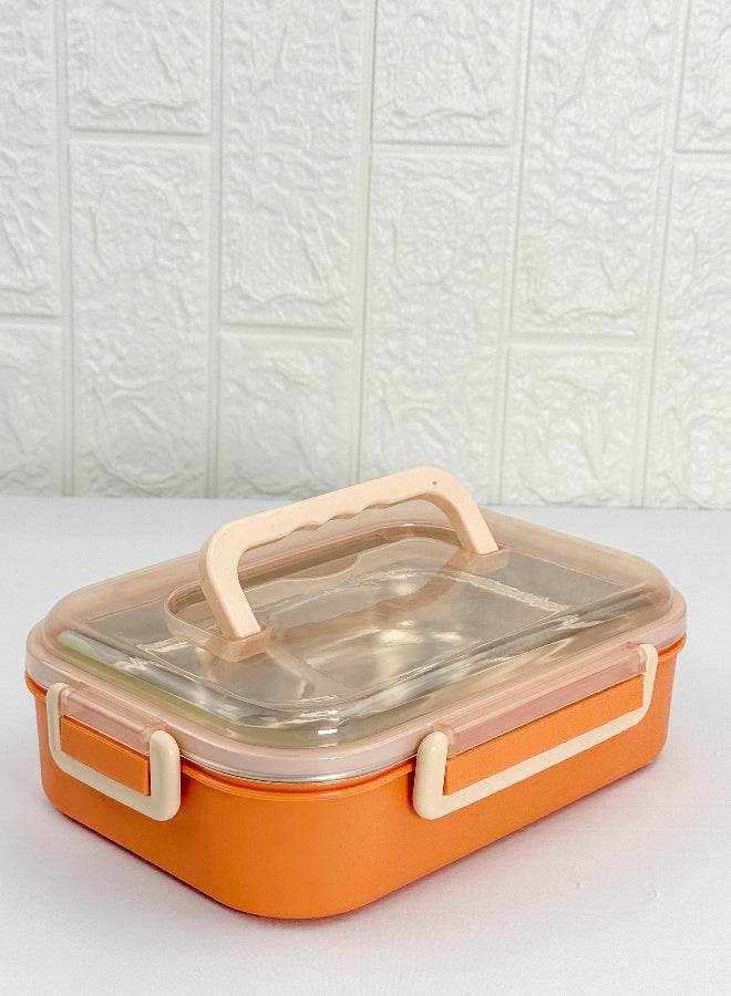 Toshionics صندوق غداء من الفولاذ المقاوم للصدأ بثلاثة أقسام مع ملعقة ومقبض، حاوية طعام بنتو مانعة للتسرب مع صينية قابلة للإزالة، خالية من BPA، آمنة للاستخدام في الميكروويف وغسالة الصحون – 1.5 لتر، للمدرسة، المكتب، السفر، الصالة الرياضية - Image 4