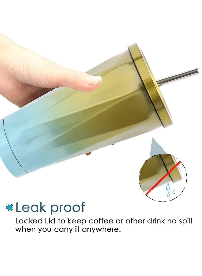 SYOSI Stainless Steel Travel Mug Tumbler with Straw and Leakproof Lid Reusable Coffee Cup Vacuum Insulated Office Car Drinking Bubba for Ice Cold or Hot 500ml - Image 5