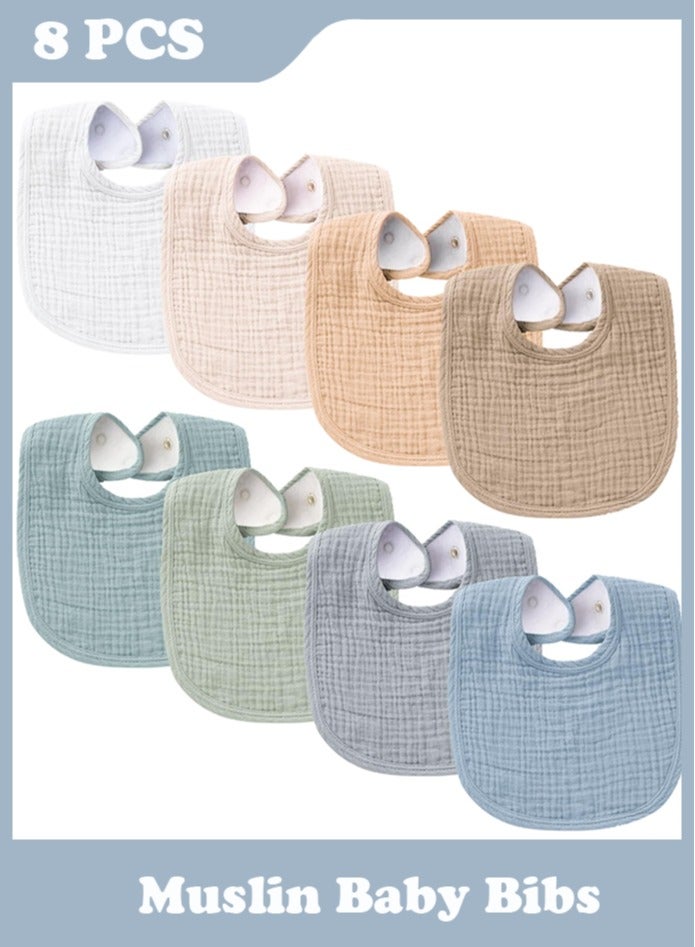 8 Pack Muslin Baby Bibs, Baby Bandana Drool Bibs Cotton for Unisex Boys Girls, 8 Solid Colors Set for Teething Drooling - Image 1