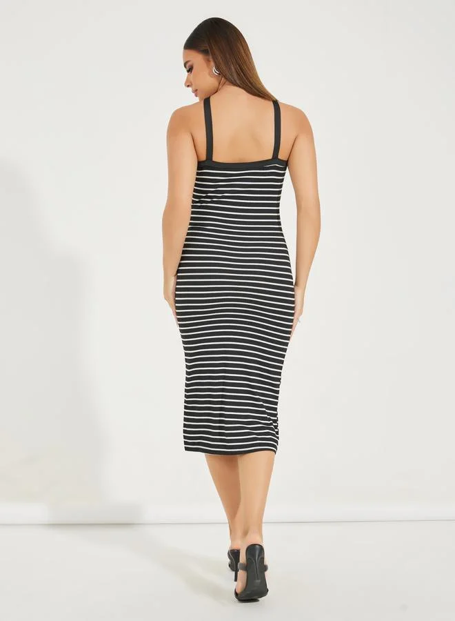 Styli Striped Halter Midi Dress