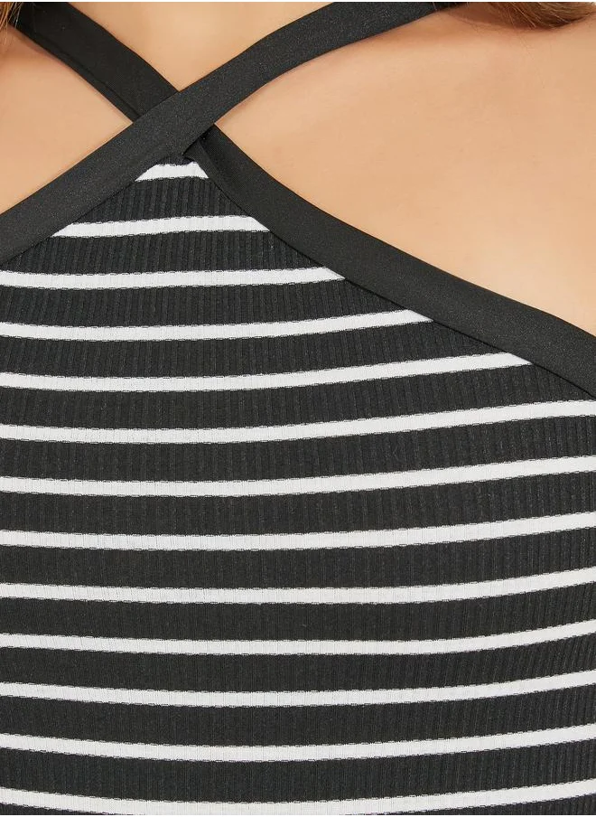 Styli Striped Halter Neck Bodycon Midi Dress