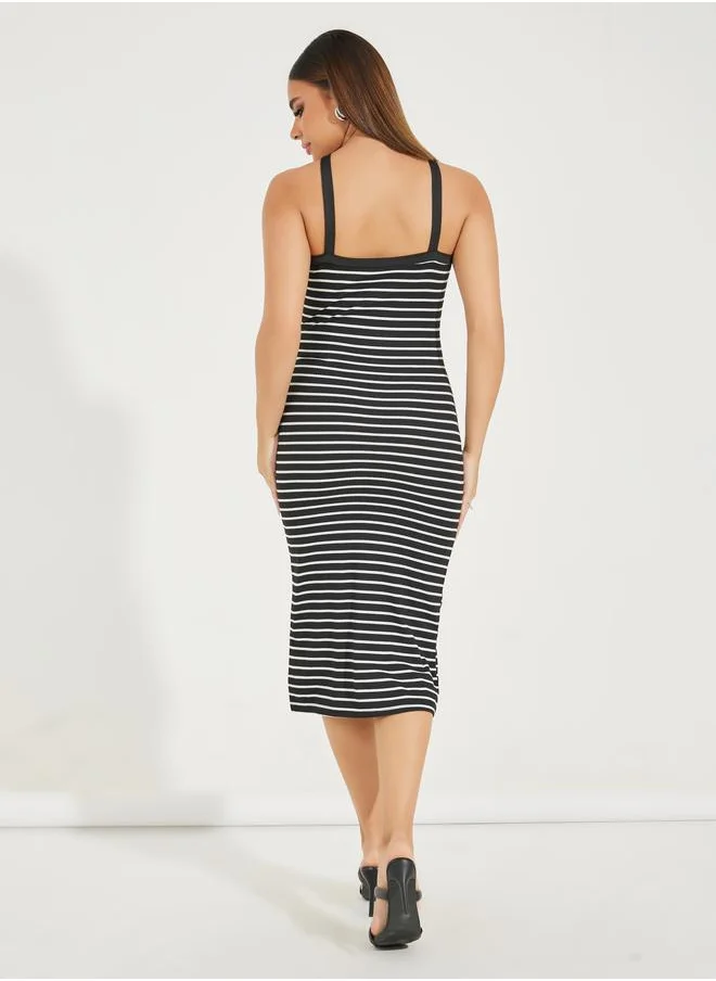 Styli Striped Halter Neck Bodycon Midi Dress