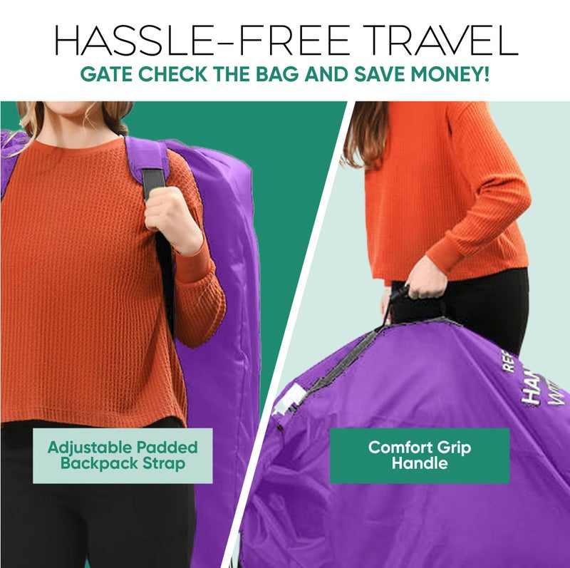 reperkid Large Stroller Bag for Airplane Travel, Purple, 47" H x 24" W x 15" D, Fits Most Large, Single, Double, Jogging Strollers â€“ Premium Waterproof Cover, Adjustable Shoulder Straps - Image 5