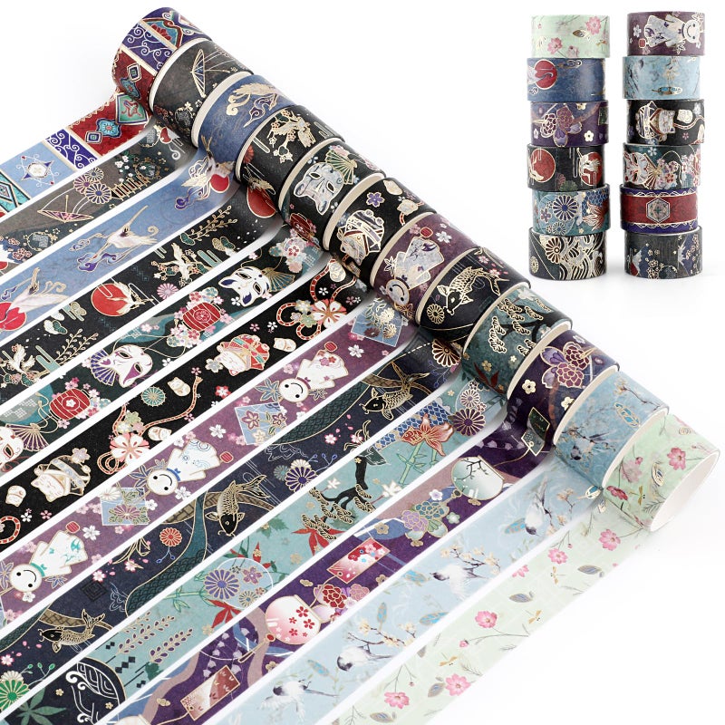 ARPOVIST 12 Rolls Vintage Gold Washi Tape Set Gold Foil Cat Mask Pattern Decorative TapeJapanese Arts Decorative Masking Tapes for DIY Scrapbook Design Journaling Handbook Making Card Wrap Craft Gift - Image 3