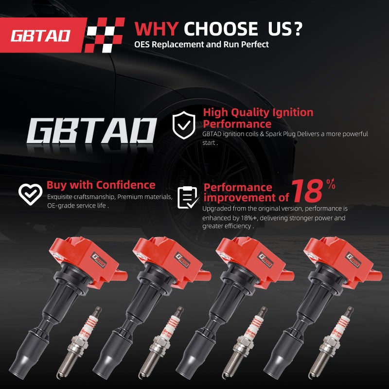 GBTAD Set of 4 Upgraded Ignition Coil Pack and Iridium Spark Plug for 2.0L 2.4L 2015-2019 Hyundai Sonata Santa Fe Tucson Genesis Kia Optima Sorento, for Sportage Stinger Replaces UF764 - Image 2