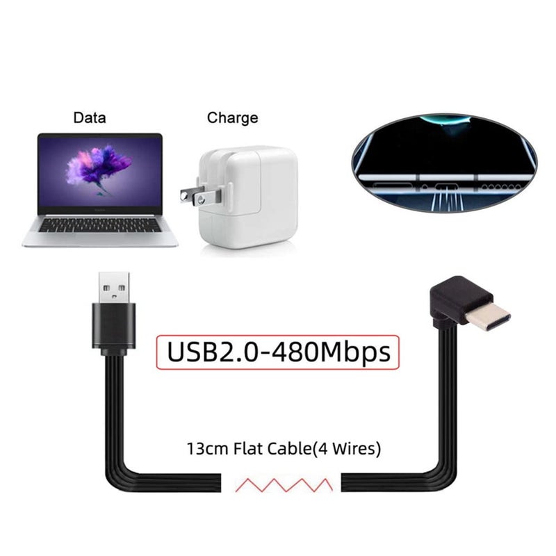 NFHK 13cm USB 2.0 Type-A Male to USB-C Type-C Up Down Angled 90 Degree Data Flat Slim FPC Cable for FPV & Disk & Phone - Image 3