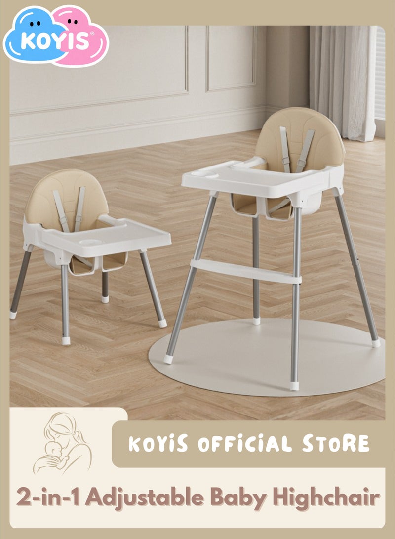 KOYIS 2-in-1 Baby High Chair, Height Adjustable Highchair for Babies and Toddlers, With Cushion Footrest Tray and Safety Belt, Booster Seat for Kitchen, Dining & Outdoor Use, Easy to Clean & Storage, From 4 months to 4 years old - White - Image 1