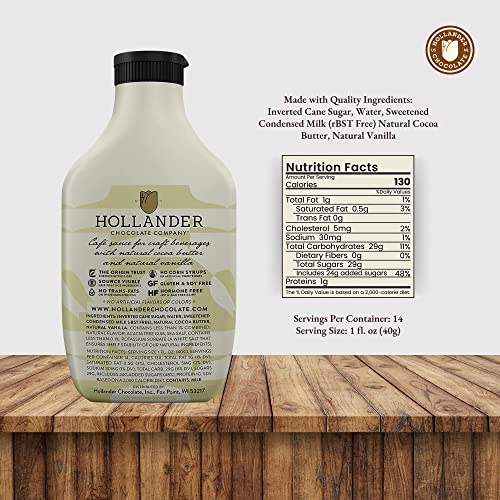 hollander_chocolate Hollander White Chocolate Cafe Sauce  GMOFree GlutenFree SoyFree Corn Syrup Free  15 oz Squeeze Bottle - Image 5