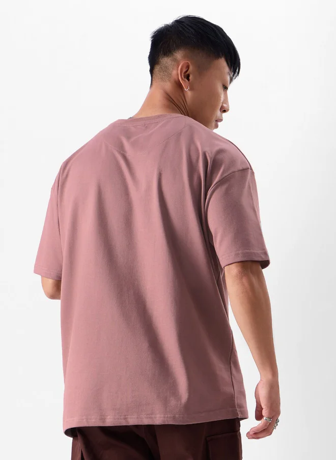 The Souled Store  The Souled Store Men Mauve Solid Cotton Oversized Fit T-Shirt  | Best Price UAE