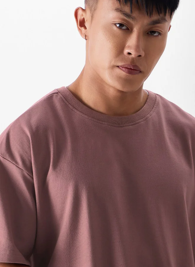 The Souled Store  The Souled Store Men Mauve Solid Cotton Oversized Fit T-Shirt  | Best Price UAE