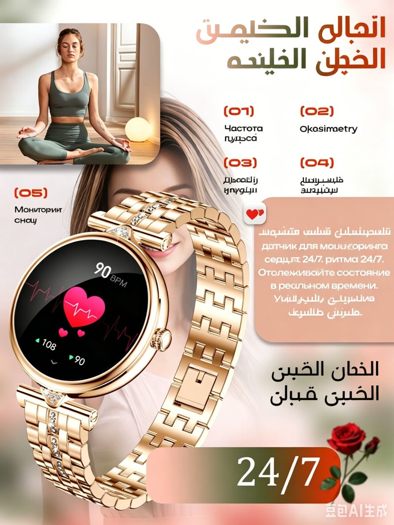 SACOSDING Smart Watch for Women,1.28" AMOLED Touch screen Fitness Tracker, Make/Answer Calls, Heart Rate SpO2 Monitor, IP68 Waterproof, Sleep & Activity Tracking Smartwatch for Android Phones iPhone - Image 4