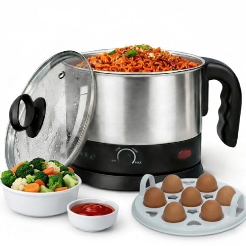 SOLARA Electric Kettle Multipurpose 1.5 Litre, 600 Watts, Stainless Steel Body with Glass Lid, 3 Boiling Modes, for Hot Water, Milk, Tea, Coffee, Cooking Oats, Noodles, Soup, Egg Boiler Machine-Black - Image 1