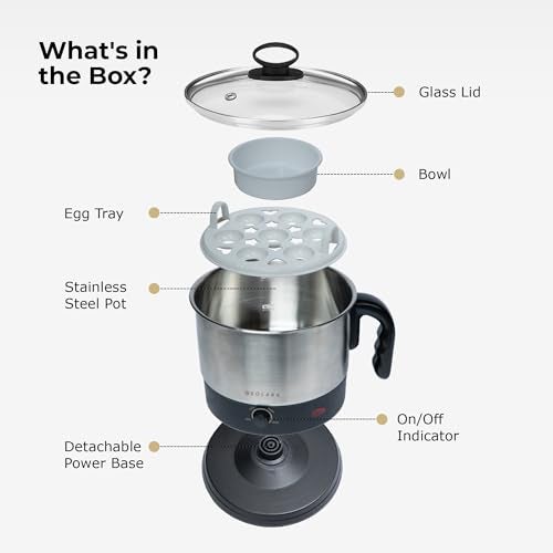 SOLARA Electric Kettle Multipurpose 1.5 Litre, 600 Watts, Stainless Steel Body with Glass Lid, 3 Boiling Modes, for Hot Water, Milk, Tea, Coffee, Cooking Oats, Noodles, Soup, Egg Boiler Machine-Black - Image 5