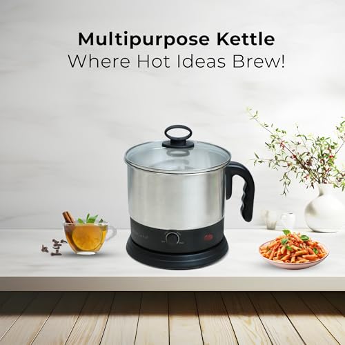 SOLARA Electric Kettle Multipurpose 1.5 Litre, 600 Watts, Stainless Steel Body with Glass Lid, 3 Boiling Modes, for Hot Water, Milk, Tea, Coffee, Cooking Oats, Noodles, Soup, Egg Boiler Machine-Black - Image 4