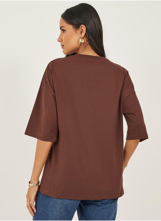 Slogan Printed Dropped Shoulder Oversized T-Shirt