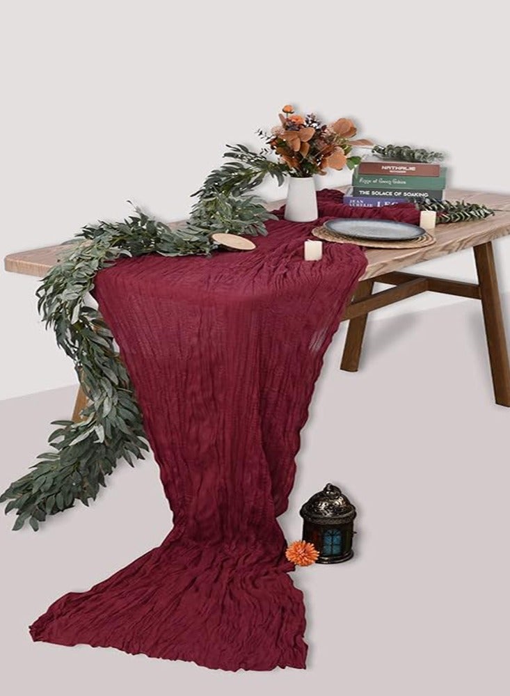 Cheesecloth Table Runner, 10Ft x 35" Rustic Gauze Boho Wedding Table Runner Decoration, Vintage Table Centerpieces, Table Cloth, for Wedding Reception Bridal Shower Birthday (1 Pack Burgundy) - Image 4