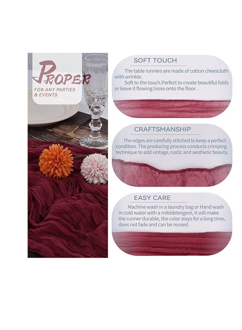 Cheesecloth Table Runner, 10Ft x 35" Rustic Gauze Boho Wedding Table Runner Decoration, Vintage Table Centerpieces, Table Cloth, for Wedding Reception Bridal Shower Birthday (1 Pack Burgundy) - Image 5
