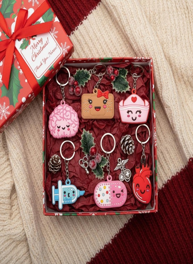 Henoyso 9 Pcs Christmas Nurse Keychain Gifts Bulk Nursing Appreciation Gift for Holiday Medical Xmas Party Favors (Pretty Style) - Image 4