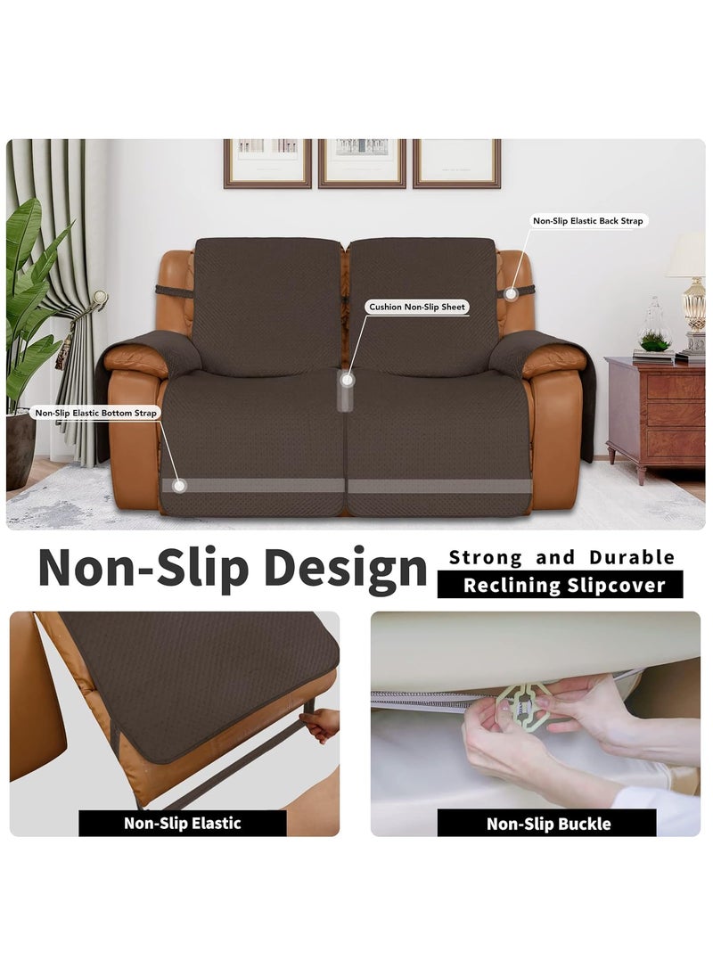 Easy-Going - Easy-Going Recliner Loveseat Covers, Water Resistant Reversible 2 Seat Recliner Cover, Velvet Couch Cover, 2 Pieces Double Recliner Sofa Covers for Kids, Dogs, Pets (Loveseat Recliner, Chocolate) - Image 1