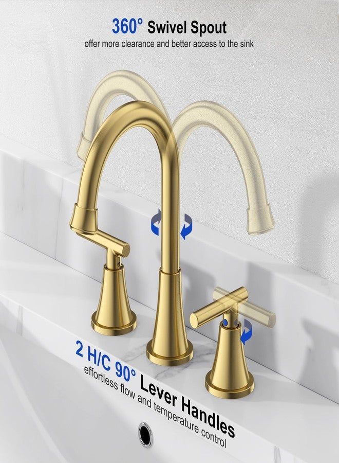 Hurran Bathroom Faucets for Sink 3 Hole, Hurran Black& Gold Bathroom Sink Faucet with Pop-up Drain and Supply Lines, Stainless Steel Lead-Free Widespread Faucet for Vanity RV Farmhouse Sink - Image 4