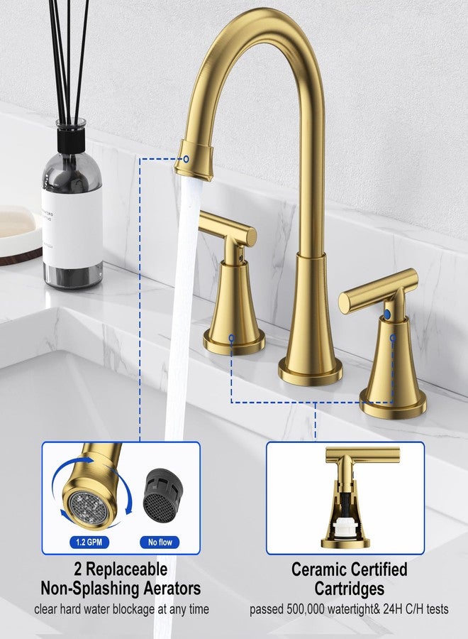 Hurran Bathroom Faucets for Sink 3 Hole, Hurran Black& Gold Bathroom Sink Faucet with Pop-up Drain and Supply Lines, Stainless Steel Lead-Free Widespread Faucet for Vanity RV Farmhouse Sink - Image 5