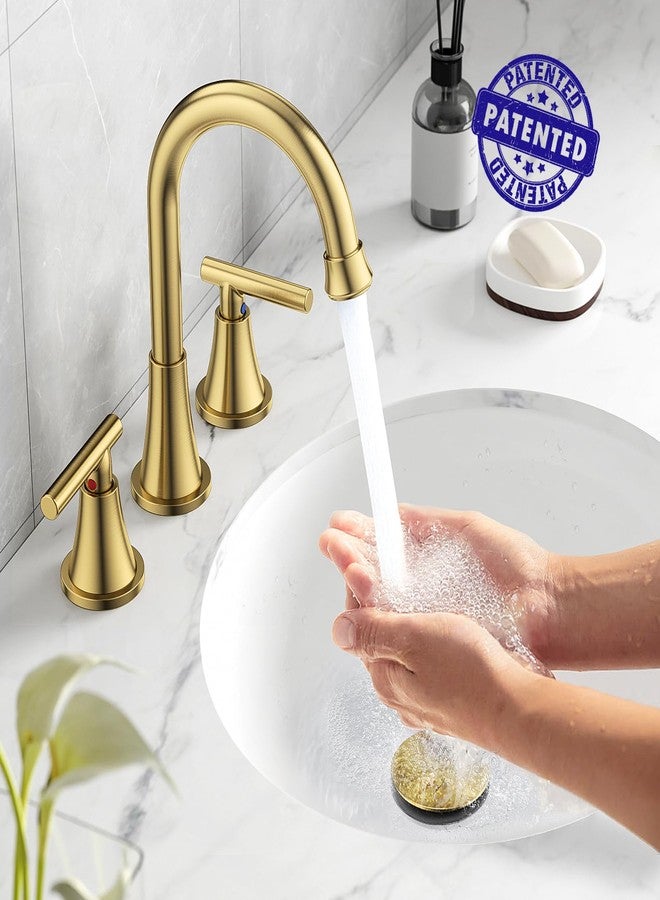 Hurran Bathroom Faucets for Sink 3 Hole, Hurran Black& Gold Bathroom Sink Faucet with Pop-up Drain and Supply Lines, Stainless Steel Lead-Free Widespread Faucet for Vanity RV Farmhouse Sink - Image 3